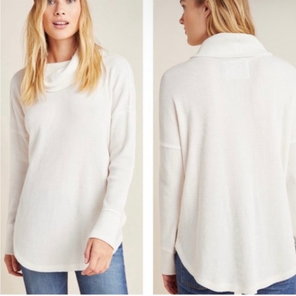 Anthropologie Maeve Ainsley Cowlneck Long Sleeve Waffle Knit Boho Thermal Top M